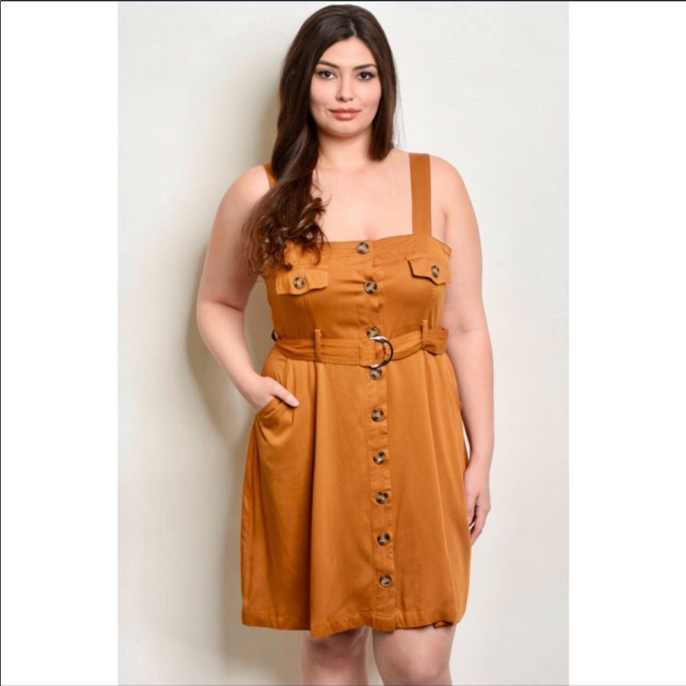 Pretty Plus Size button down belted dress - Picture 1 of 2